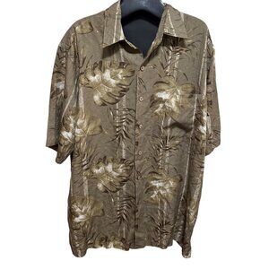 Stylish Men’s Large Caribbean Rayon Shirt – Brown Leaf Pattern, Short Sleeve